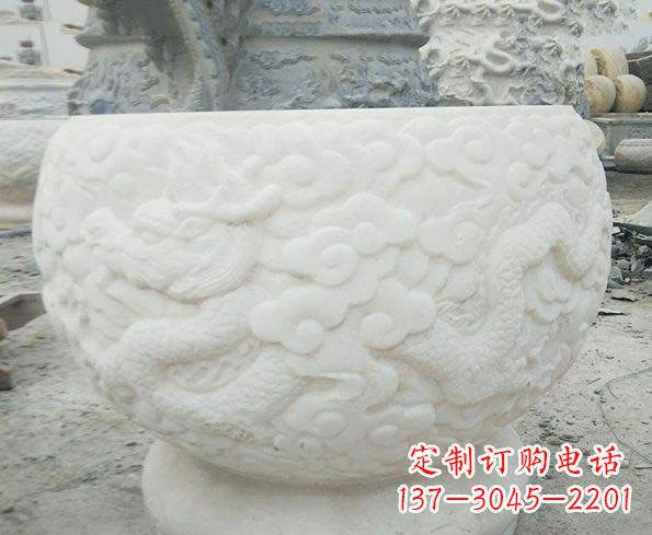太原汉白玉龙浮雕招财水缸,让你家居多一份福气