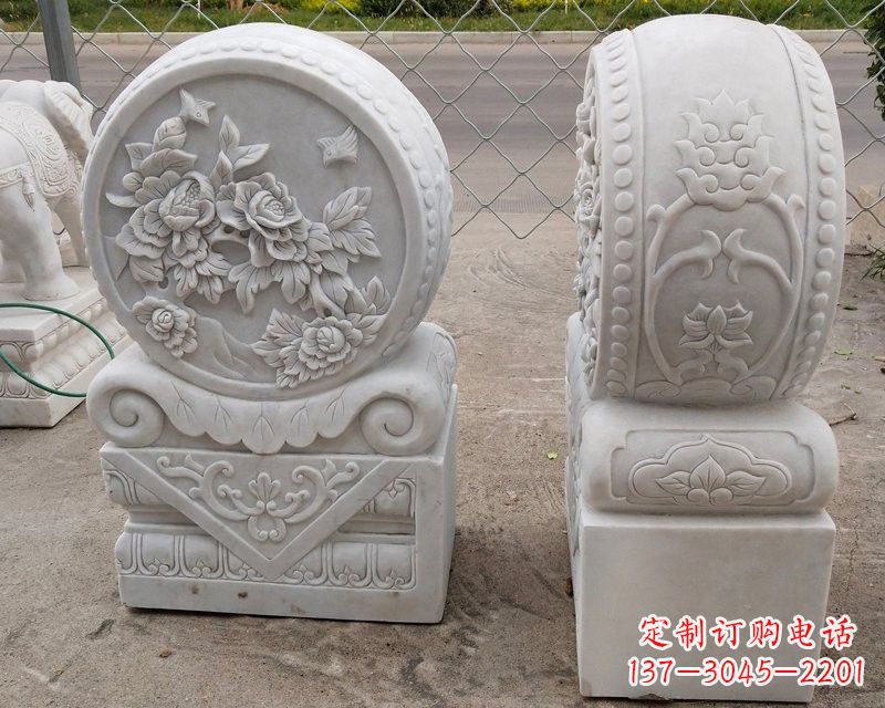 太原汉白玉牡丹花门墩雕塑