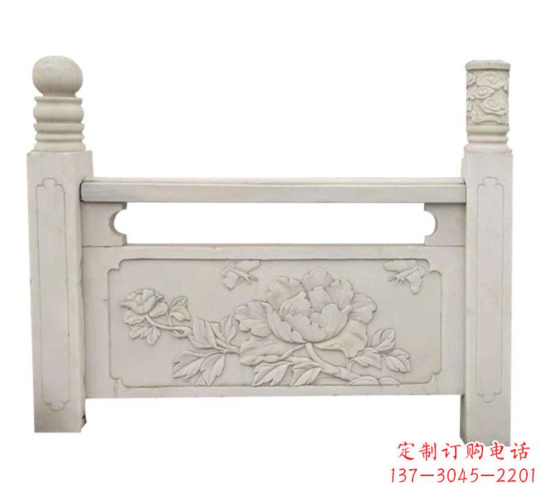 太原汉白玉牡丹花浮雕栏板,雕塑定制精品