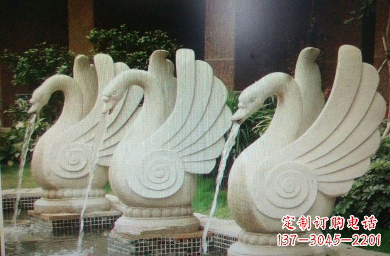 太原天鹅之美，汉白玉喷水天鹅石雕