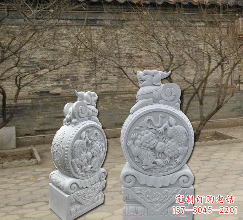 太原精美汉白玉貔貅门墩