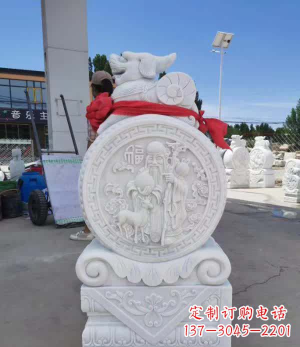 太原汉白玉貔貅石门墩雕塑