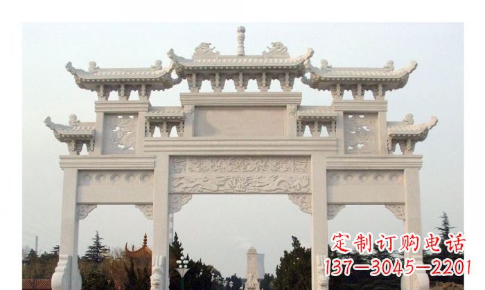 太原汉白玉三门牌坊石雕艺术品