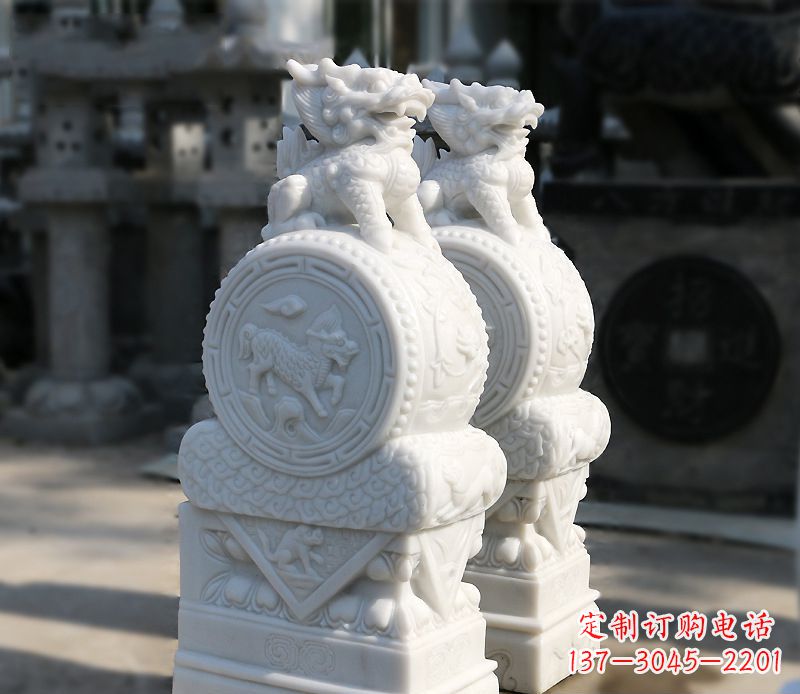 太原汉白玉狮子辟邪门墩雕塑