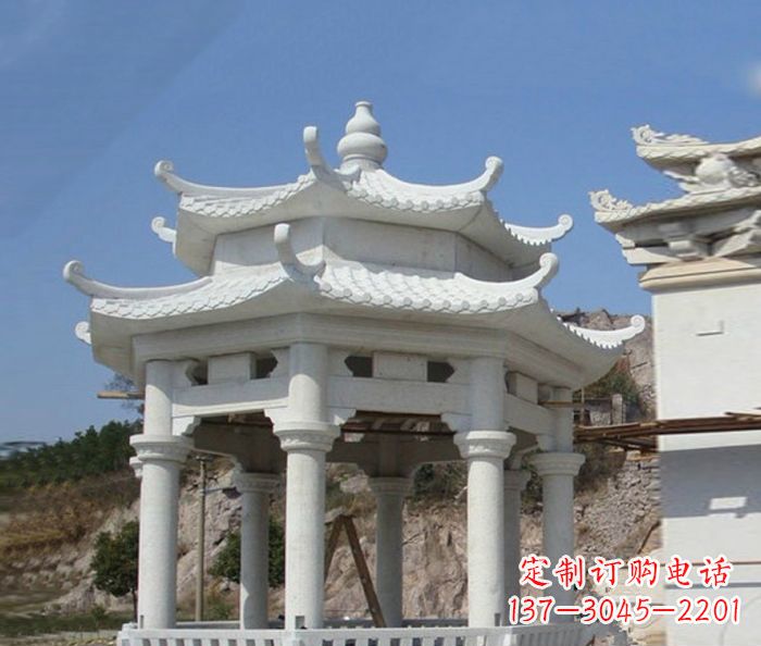 太原精美汉白玉双层石凉亭雕塑