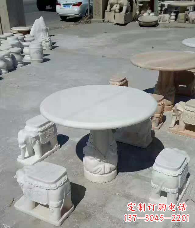 太原百变汉白玉圆形石桌凳,让家居更具格调