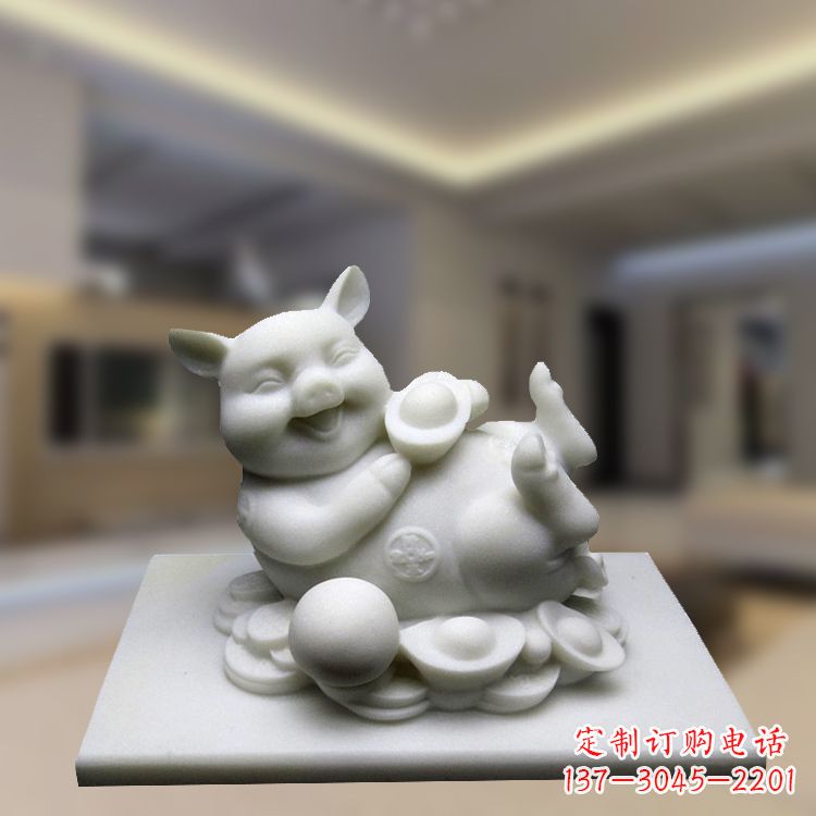 太原汉白玉动物雕塑,招财猪石雕精美装饰