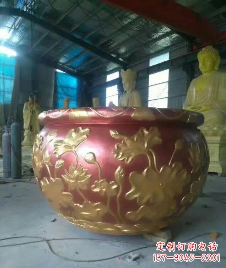 太原荷花水缸铜雕塑,高雅奢华!