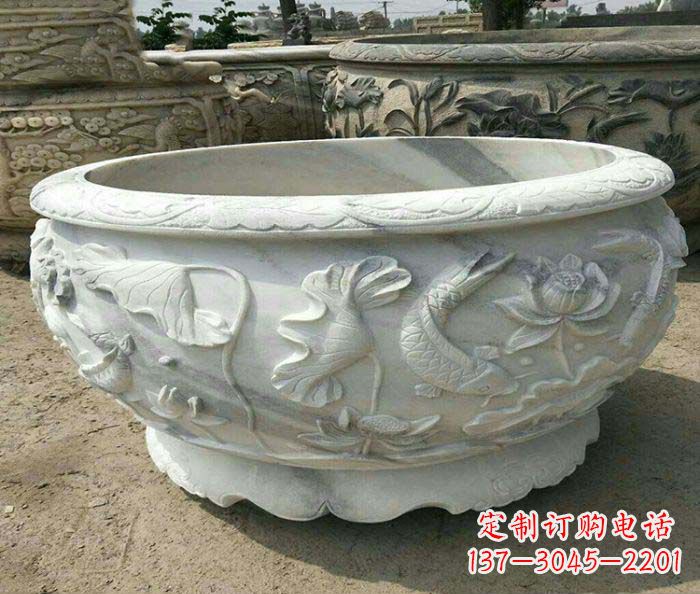 太原荷花鲤鱼石雕招财水缸