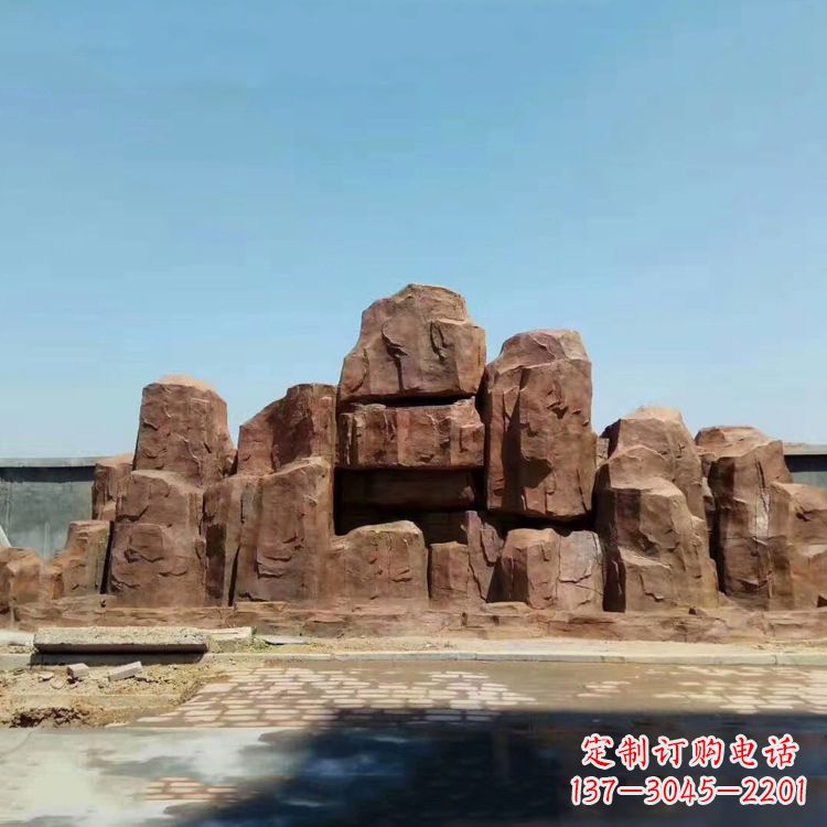 太原假山雕塑,红色塑石精美制作