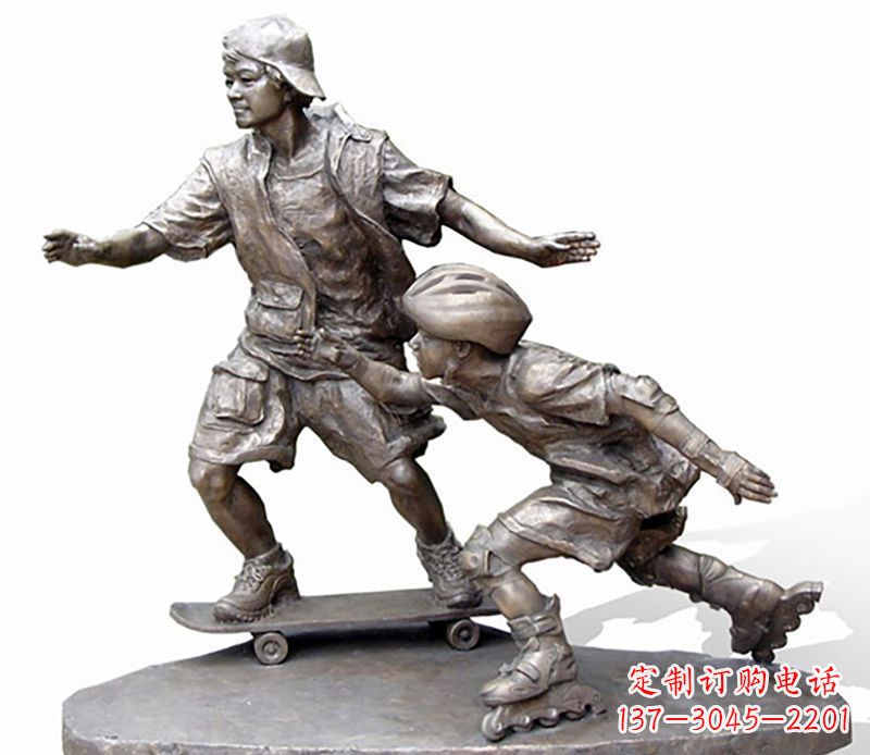太原激情滑板,艺术雕塑:城市滑冰男孩铜雕