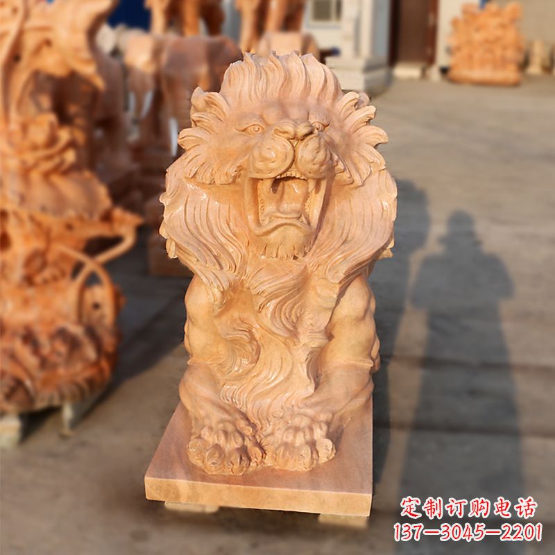 太原象征力量的汇丰狮子红石雕
