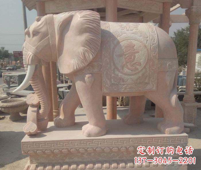 太原传神雕刻,精美雕塑——吉祥如意大象晚霞红门口石雕