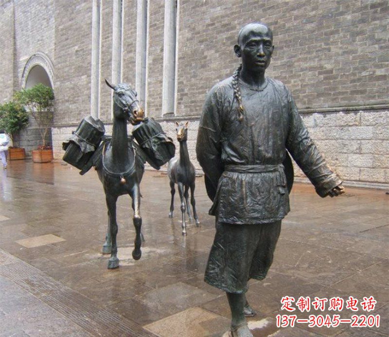 太原中领雕塑专业定制古代人物小品毛驴铜雕