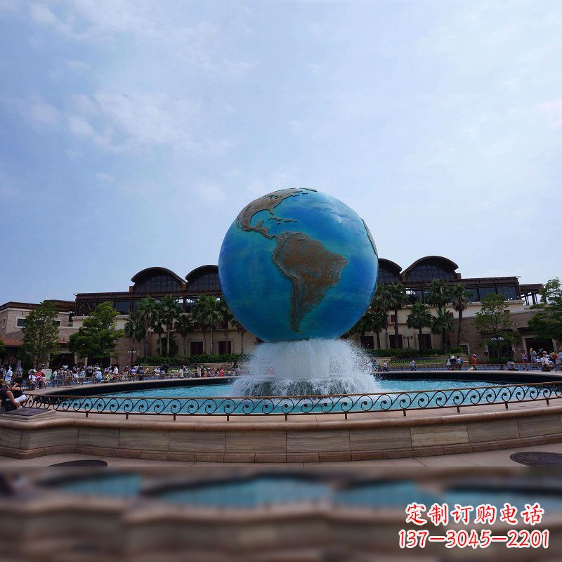 太原视觉奇景,不锈钢水景喷泉地球仪雕塑