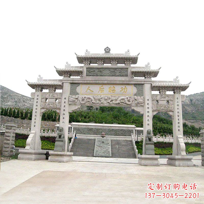 太原艺术精美的汉白玉三门石雕塑牌坊