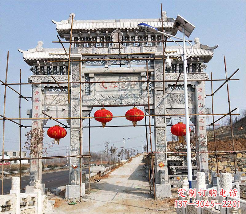 太原传统工艺精致三门牌坊石雕