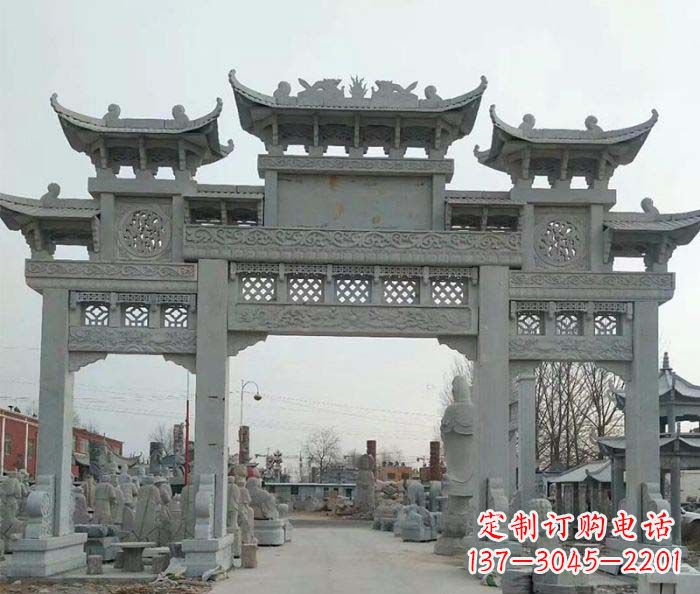 太原三门牌坊石雕,精美汉风石雕装饰景区