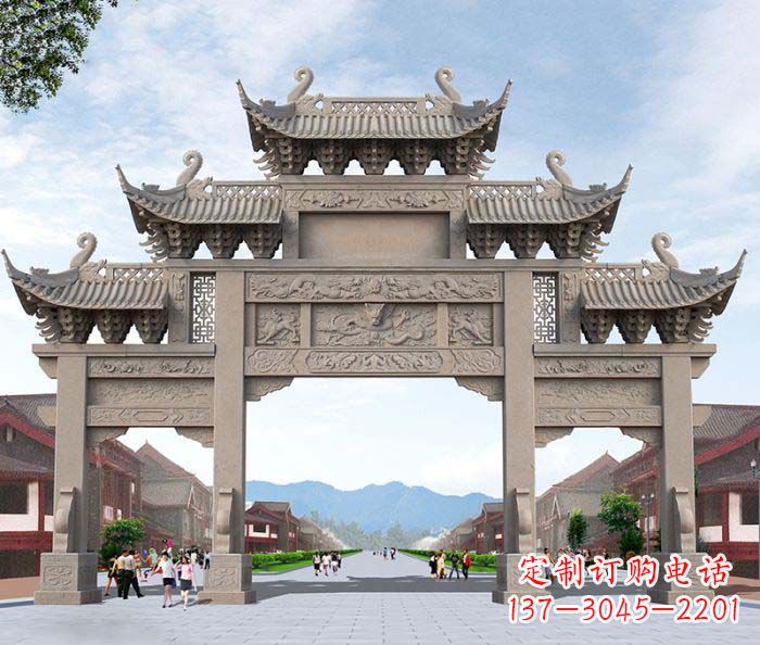 太原景区三门石雕牌楼——精美雕塑定制