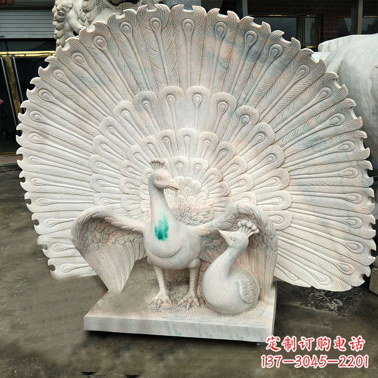 太原汉白玉孔雀雕塑,传统工艺精致塑造