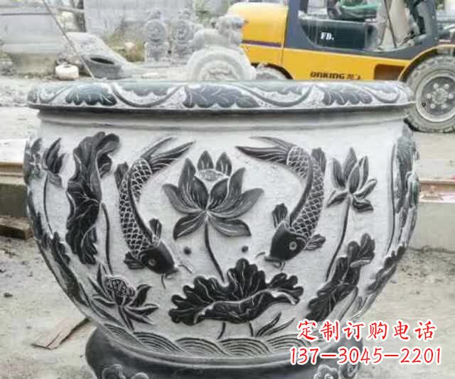 太原鲤鱼石浮雕水缸,清新雅致