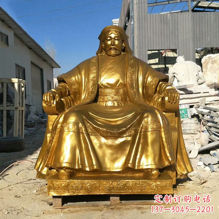 太原精美鎏金成吉思汗雕像,铸就历史精神