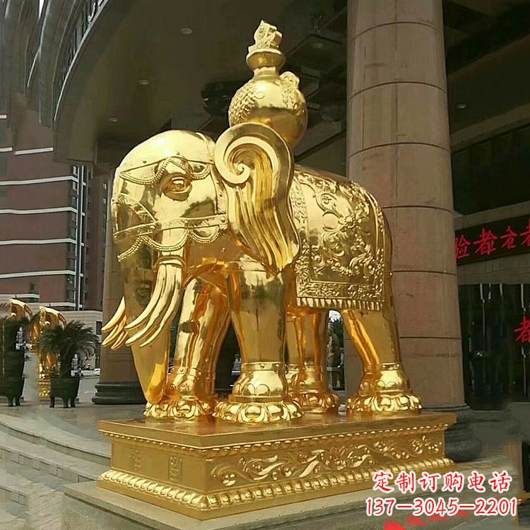 太原鎏金大门大象铜雕-宾馆商场看门招财吉祥动物雕塑