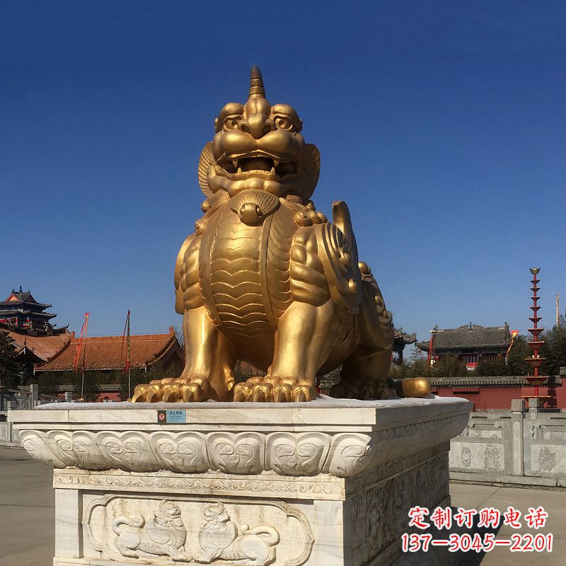 太原鎏金獬豸铜雕,为您提供精美的景观雕塑