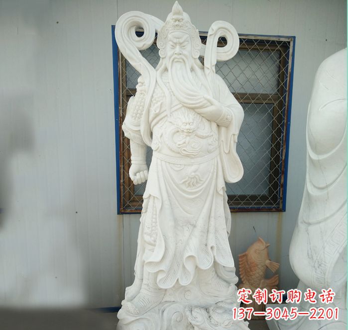 太原手工汉白玉关公雕塑