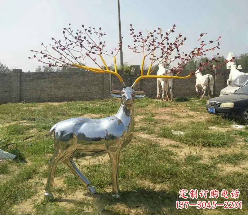 太原梅花鹿镜面不锈钢摆件雕塑