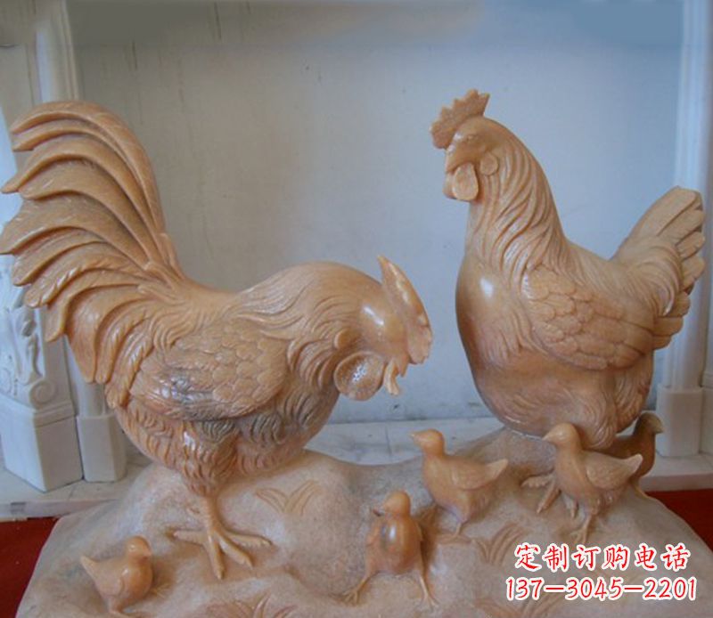 太原中领雕塑--精致石雕母子鸡动物雕塑