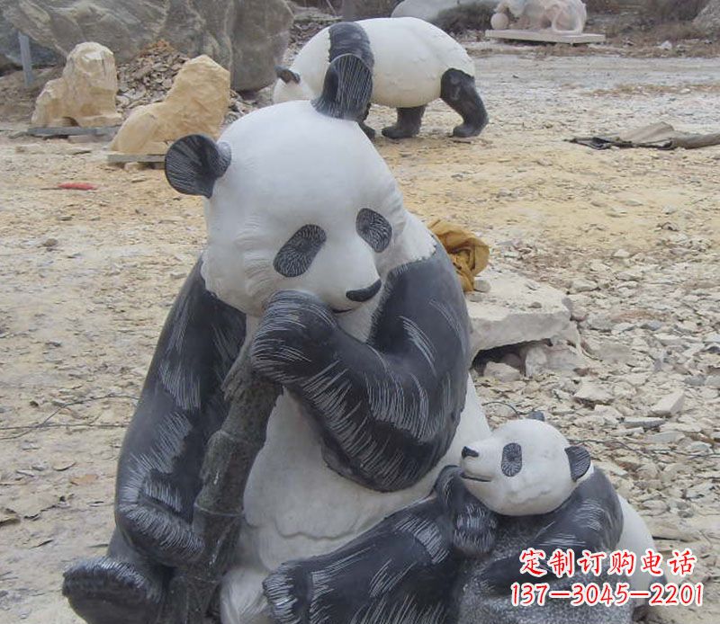 太原母子熊猫石雕仿真动物雕塑