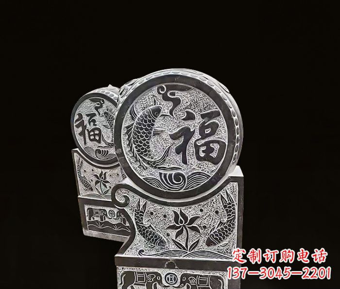 太原年年有余雕塑-门墩仿古抱鼓石