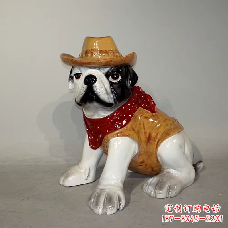 太原任性可爱的牛仔造型斗牛犬雕塑