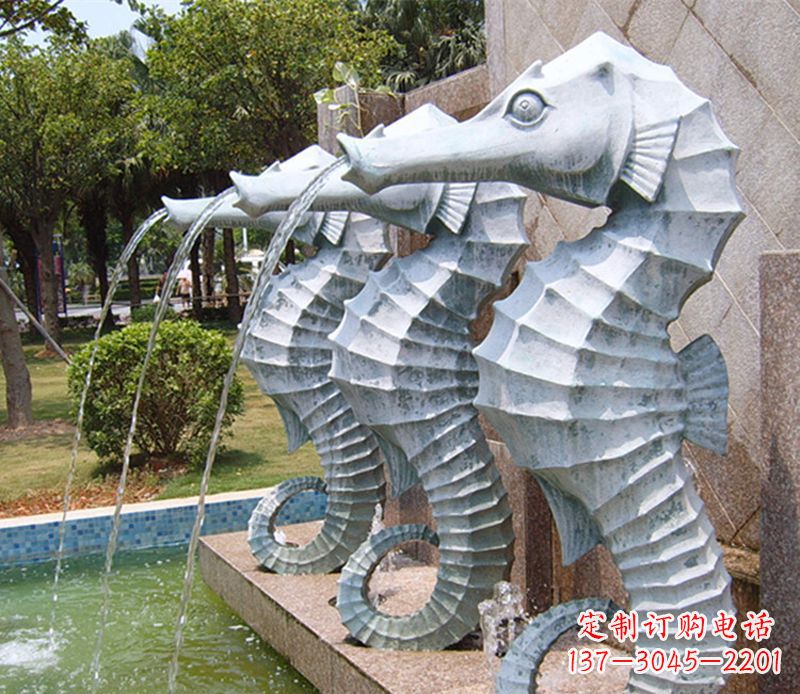 太原喷水海马石雕,精致美观的精灵马雕塑