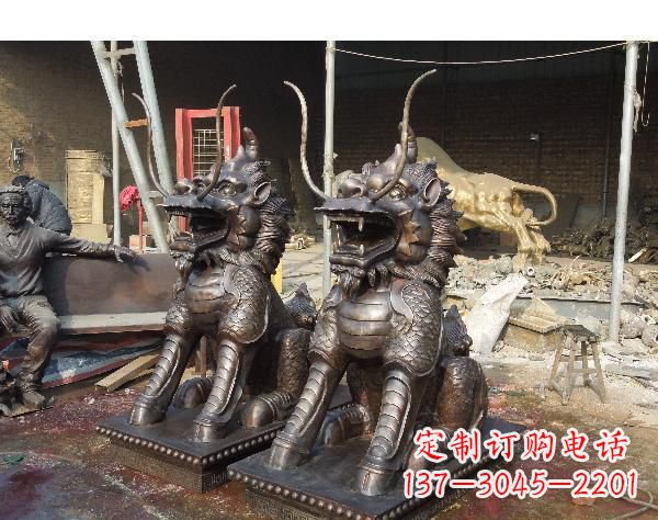 太原中领雕塑打造精美辟邪麒麟铜雕
