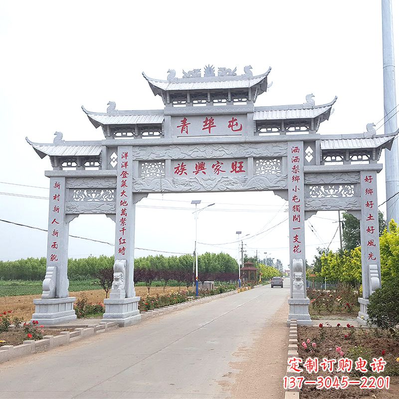 太原青埠屯村口石牌坊雕塑--品质精湛、细节无可挑剔