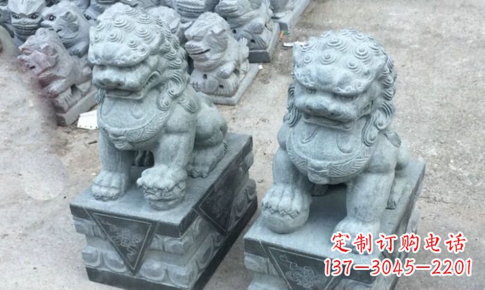 太原青石小狮子门口石雕,精美传统风格