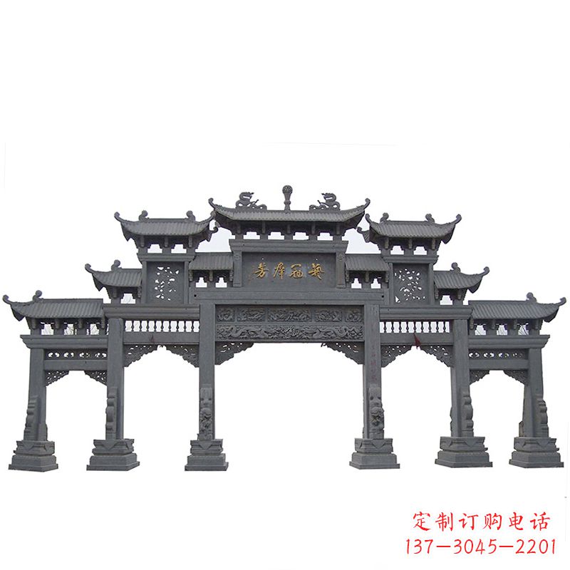 太原青石仿古五门石雕牌楼