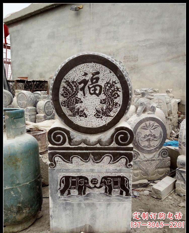 太原青石凤凰浮雕抱鼓石,精致历久弥新