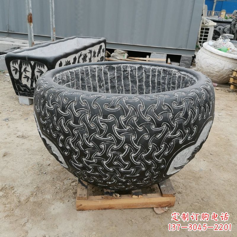 太原青石复古风花盆雕塑