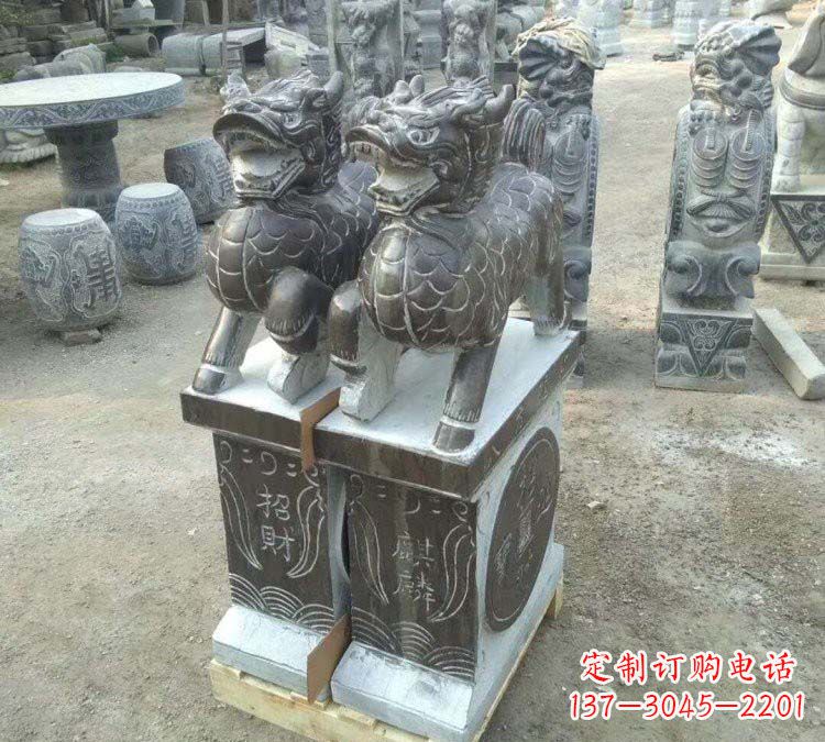 太原精美的青石门口麒麟雕塑