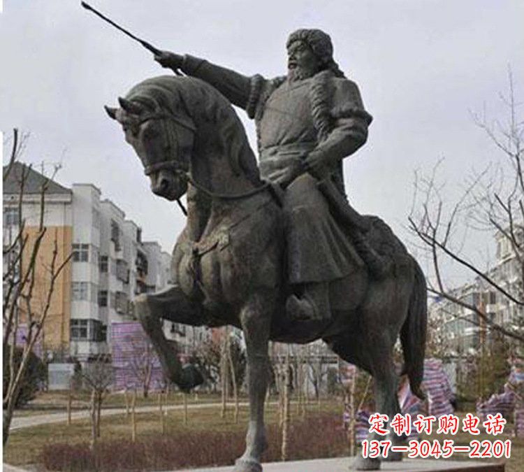 太原精致雕刻成吉思汗青铜骑马