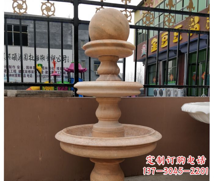 太原三层风水球晚霞红别墅石雕