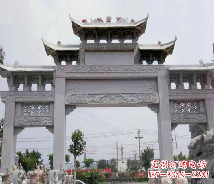 太原中领雕塑-三门牌坊大理石石雕
