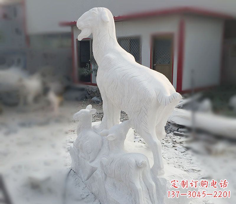 太原三羊开泰石雕动物摆件,让你的家中充满招财运