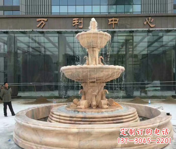 太原商场门口晚霞红三层欧式喷泉石雕