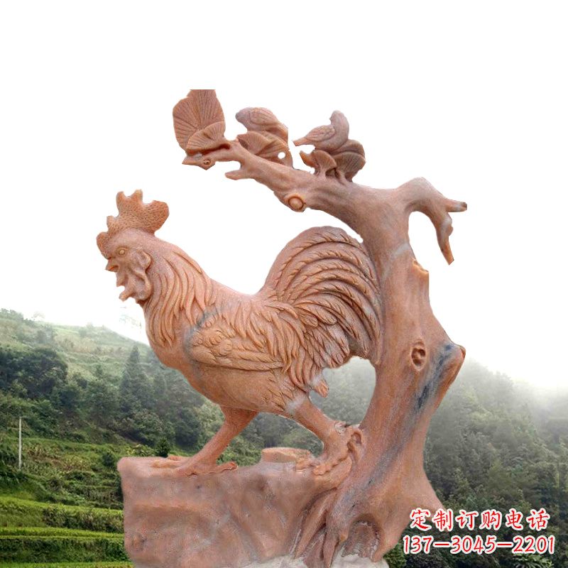 太原中领雕塑:酉鸡晚霞红石动物雕塑