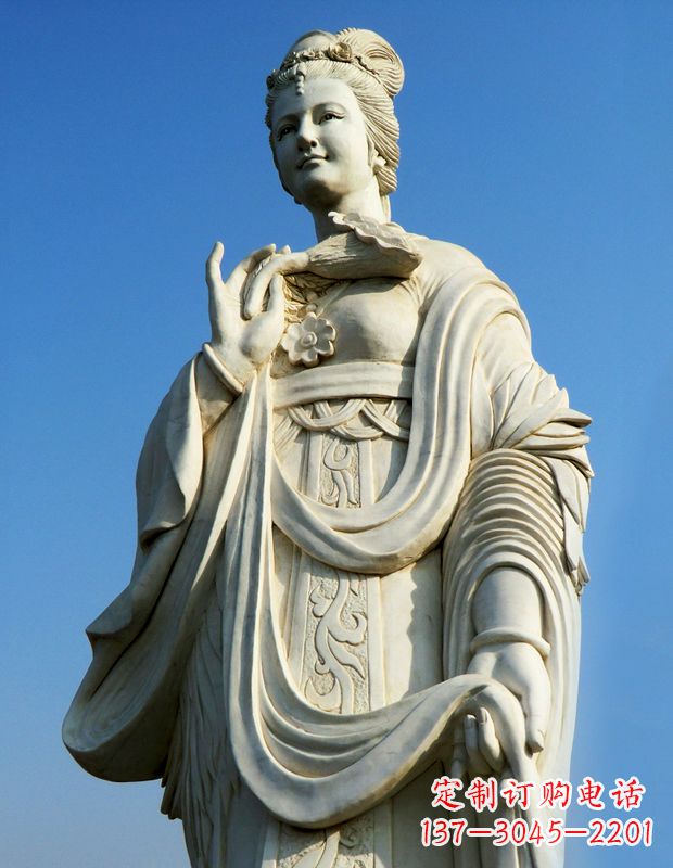 太原十二花神之七月鸡冠花蔡氏汉白玉古代美女雕像