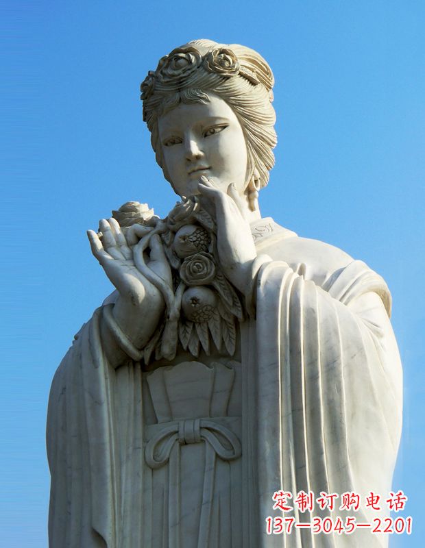 太原石榴之美——十二花神之五月石榴李氏汉白玉古代美女雕像